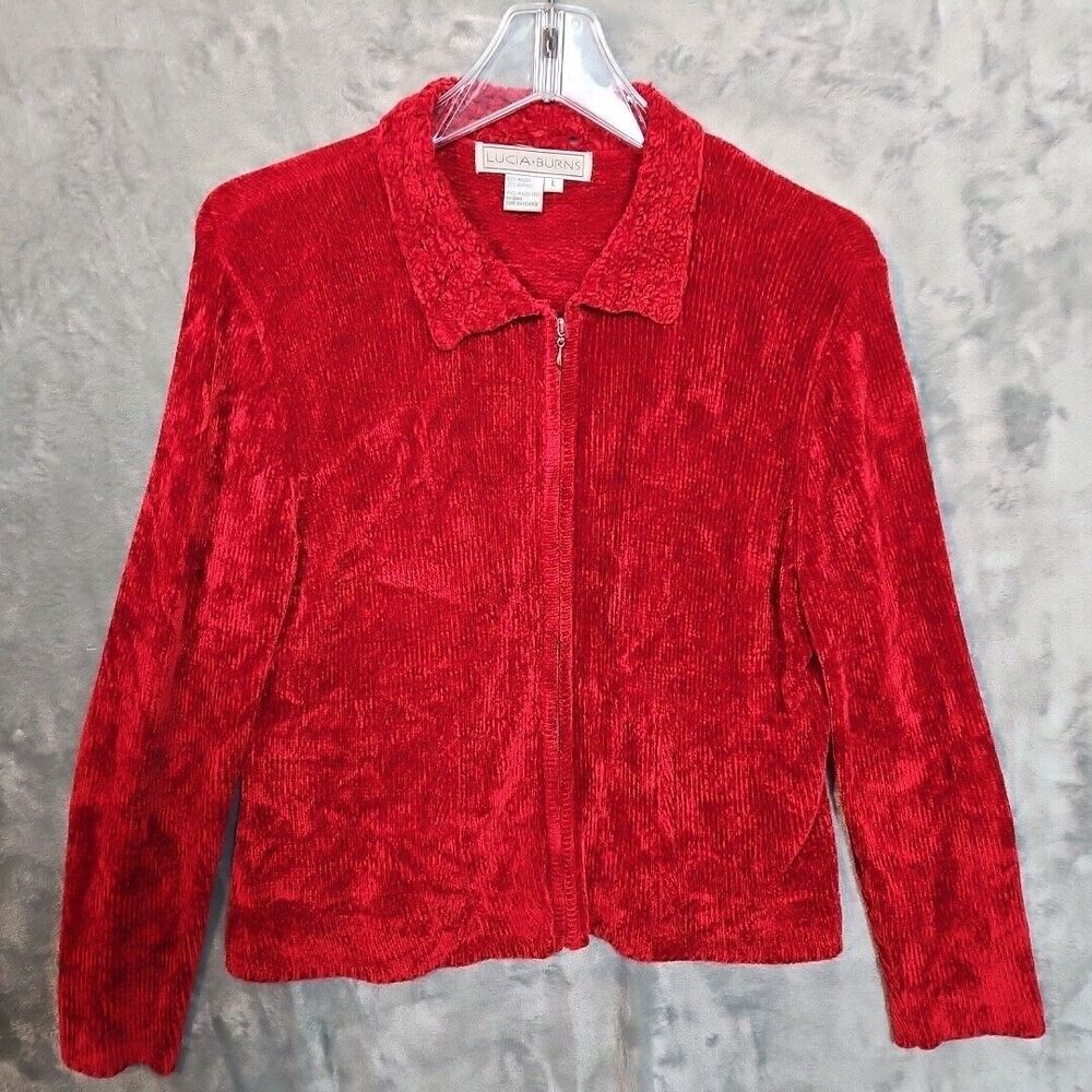 Lucia Burns Vintage Women's Sz Lg Sweater Cardigan Chenille Rayon blend Hong Kon
